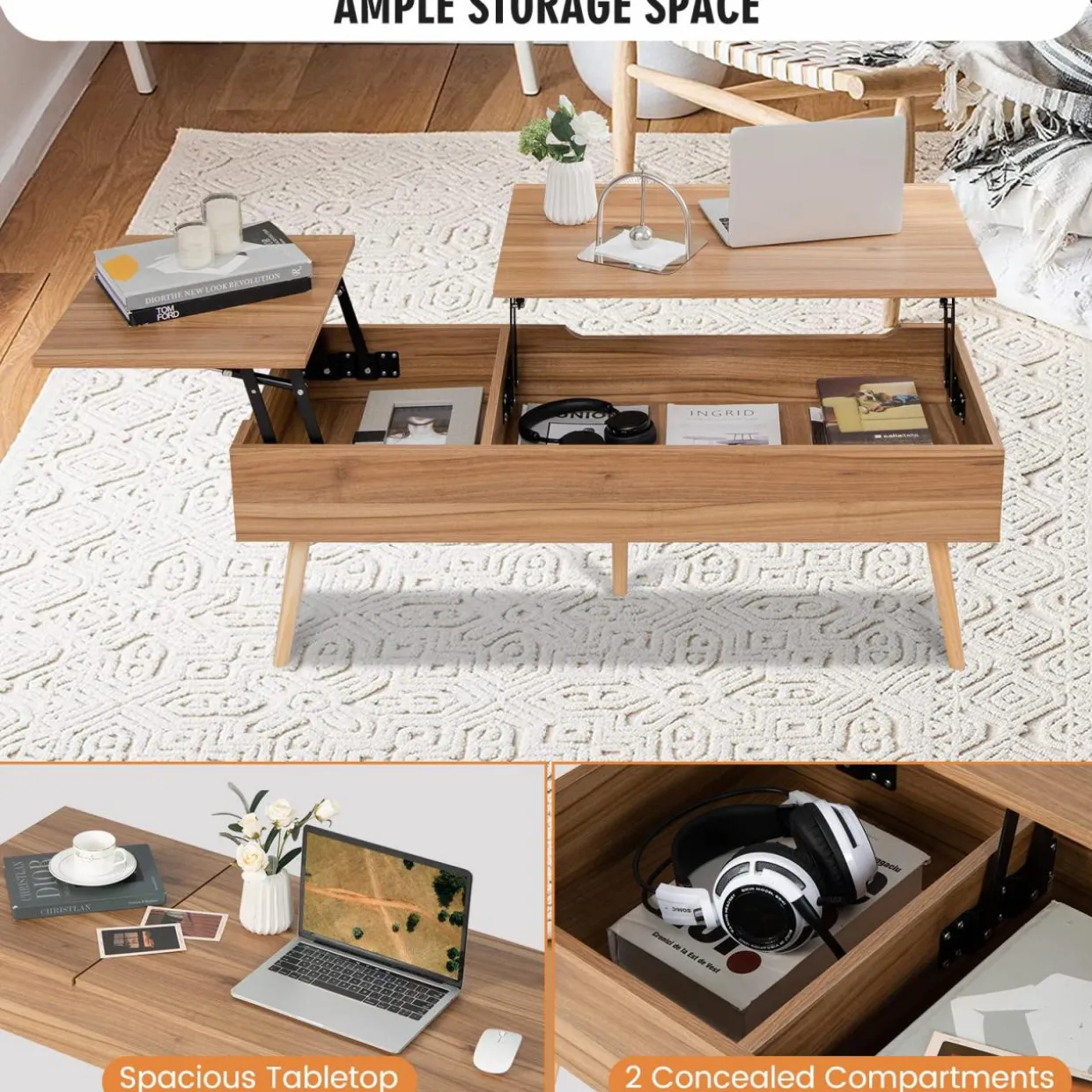 Tangkula 47 Inch Lift Top Coffee Table with Storage