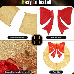 Tangkula 48 Inch Lighted Christmas Mesh Wreath