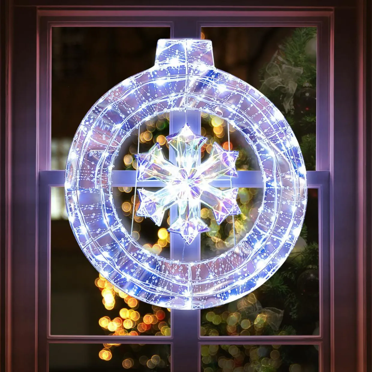 Tangkula 33 Inch Lighted Snowflake Wreath, Christmas Wreath w/Hanging Ring & Support Bracket, 128 Cold White LED Bulbs