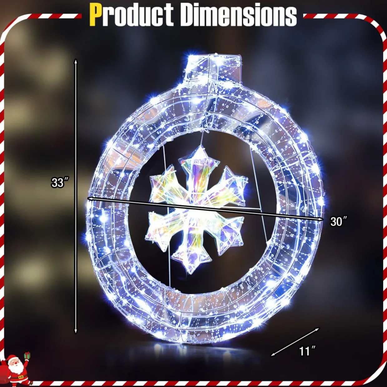 Tangkula 33 Inch Lighted Snowflake Wreath, Christmas Wreath w/Hanging Ring & Support Bracket, 128 Cold White LED Bulbs