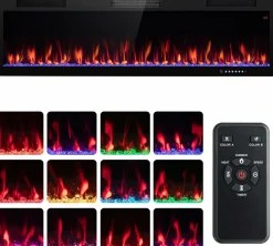 Tangkula 40 Inch Linear Electric Fireplace, Recessed & Wall-Mounted Fireplace Heater with Multi-Color Flame