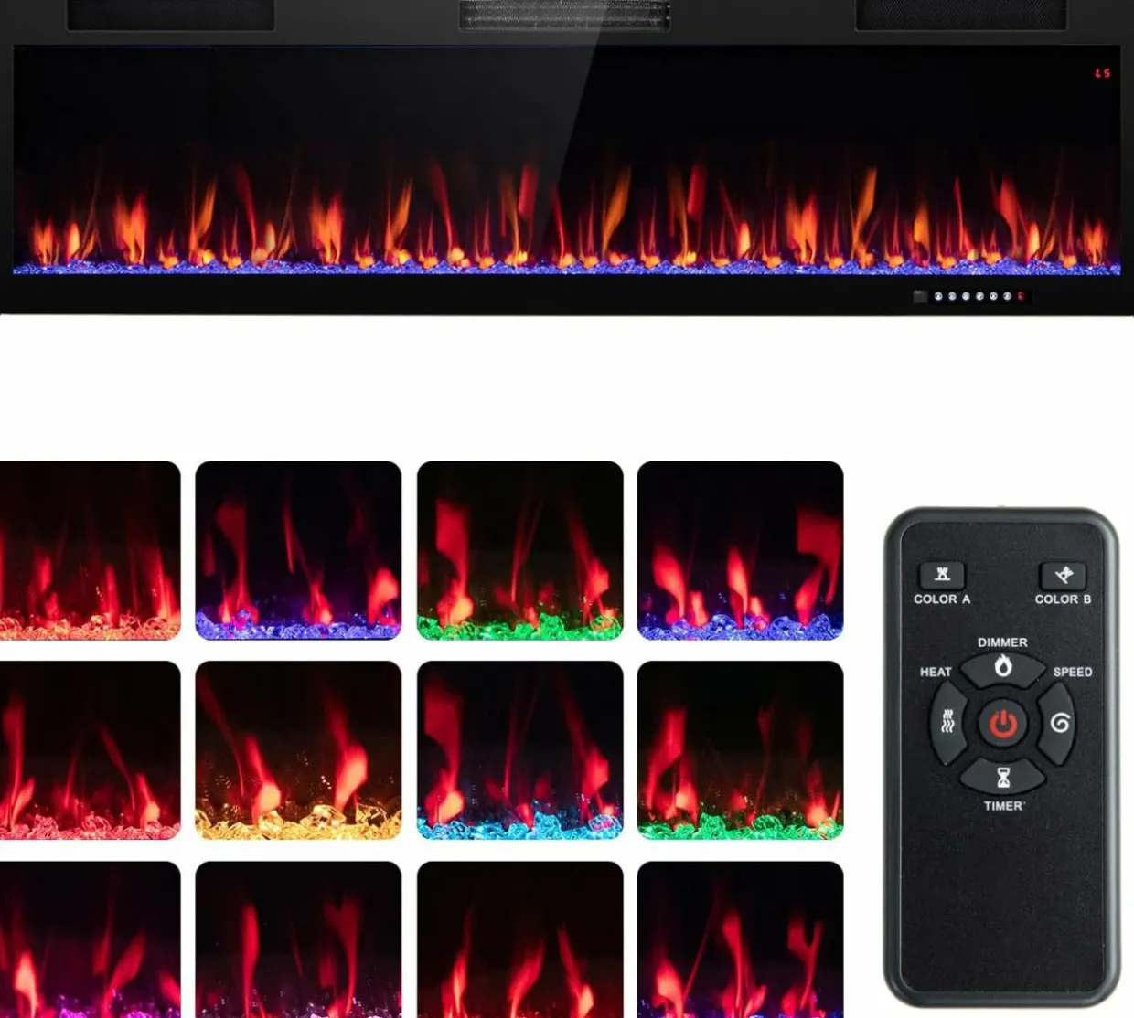 Tangkula 40 Inch Linear Electric Fireplace, Recessed & Wall-Mounted Fireplace Heater with Multi-Color Flame