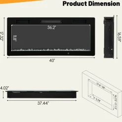 Tangkula 40 Inch Linear Electric Fireplace, Recessed & Wall-Mounted Fireplace Heater with Multi-Color Flame