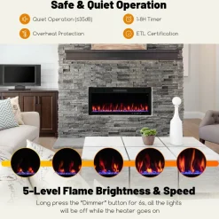 Tangkula 40 Inch Linear Electric Fireplace, Recessed & Wall-Mounted Fireplace Heater with Multi-Color Flame