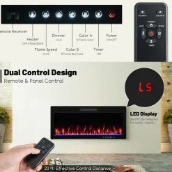 Tangkula 40 Inch Linear Electric Fireplace, Recessed & Wall-Mounted Fireplace Heater with Multi-Color Flame