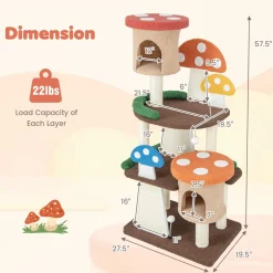 Tangkula 57.5 Inch Mushroom Cat Tree, Multi-Level Cute Cat Tower, Flower Cat Tree Tower for Indoor Cats Large