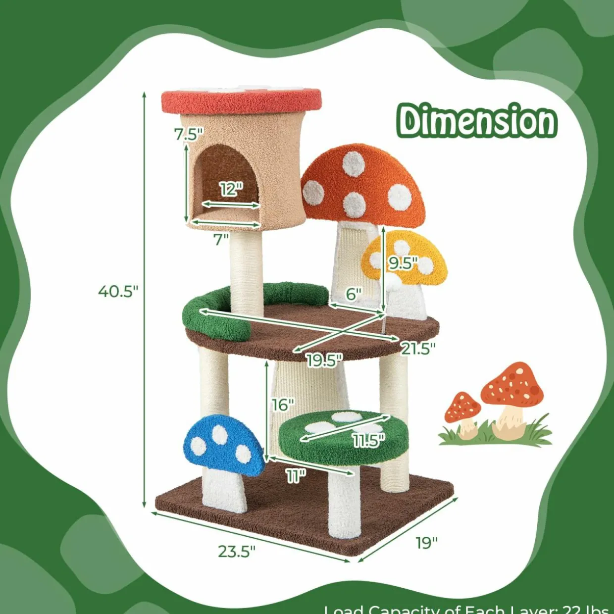 Tangkula 40.5 Inch Mushroom Cat Tree, Cute Cat Tower