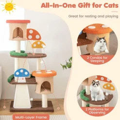 Tangkula 57.5 Inch Mushroom Cat Tree, Multi-Level Cute Cat Tower, Flower Cat Tree Tower for Indoor Cats Large