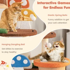 Tangkula 57.5 Inch Mushroom Cat Tree, Multi-Level Cute Cat Tower, Flower Cat Tree Tower for Indoor Cats Large