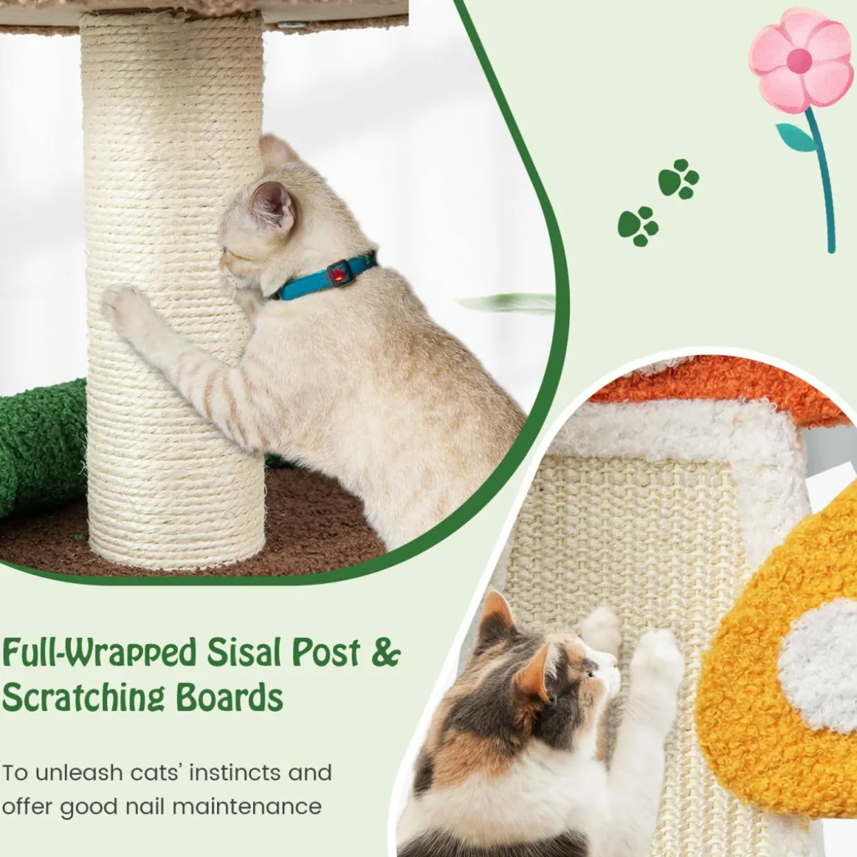 Tangkula 40.5 Inch Mushroom Cat Tree, Cute Cat Tower