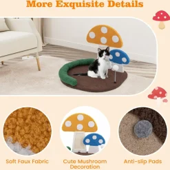 Tangkula 17 Inch Mushroom Cat Bed, Cat Claw Scratcher with Wide Large Platform, Sisal Scratching Panel