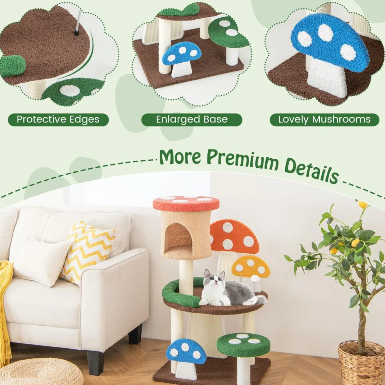 Tangkula 40.5 Inch Mushroom Cat Tree, Cute Cat Tower