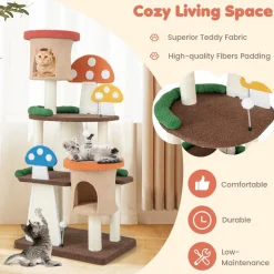 Tangkula 57.5 Inch Mushroom Cat Tree, Multi-Level Cute Cat Tower, Flower Cat Tree Tower for Indoor Cats Large