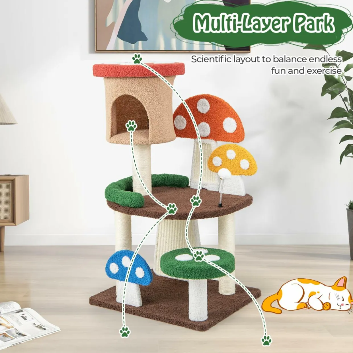 Tangkula 40.5 Inch Mushroom Cat Tree, Cute Cat Tower