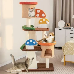 Tangkula 57.5 Inch Mushroom Cat Tree, Multi-Level Cute Cat Tower, Flower Cat Tree Tower for Indoor Cats Large