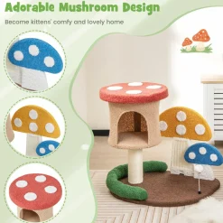 Tangkula 23.5 Inch Mushroom Cat Tree, Cute Cat Tower with Full-Wrapped Sisal Post, Scratching Board & Spring Ball