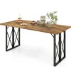 Tangkula 67 Inch Outdoor Dining Table, Acacia Wood Patio Table with 2 Inch Umbrella Hole