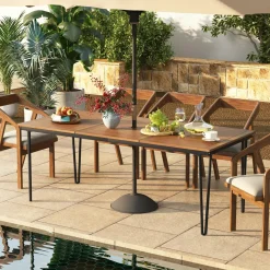 Tangkula 79 Inch Outdoor Dining Table, 8-Person Patio Table with 1.9 Inch Umbrella Hole