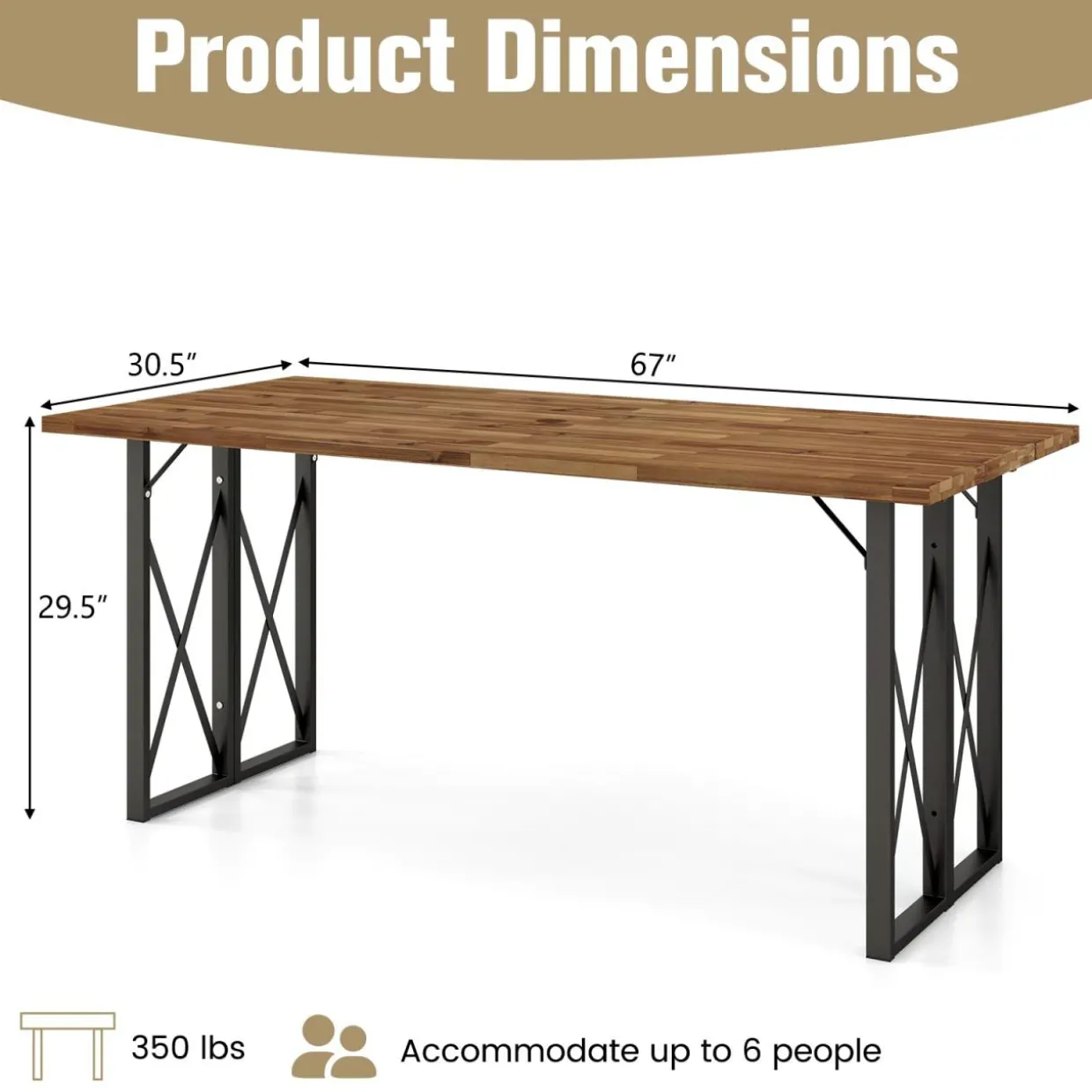 Tangkula 67 Inch Outdoor Dining Table, Acacia Wood Patio Table with 2 Inch Umbrella Hole