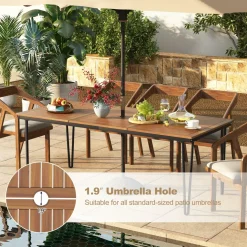 Tangkula 79 Inch Outdoor Dining Table, 8-Person Patio Table with 1.9 Inch Umbrella Hole
