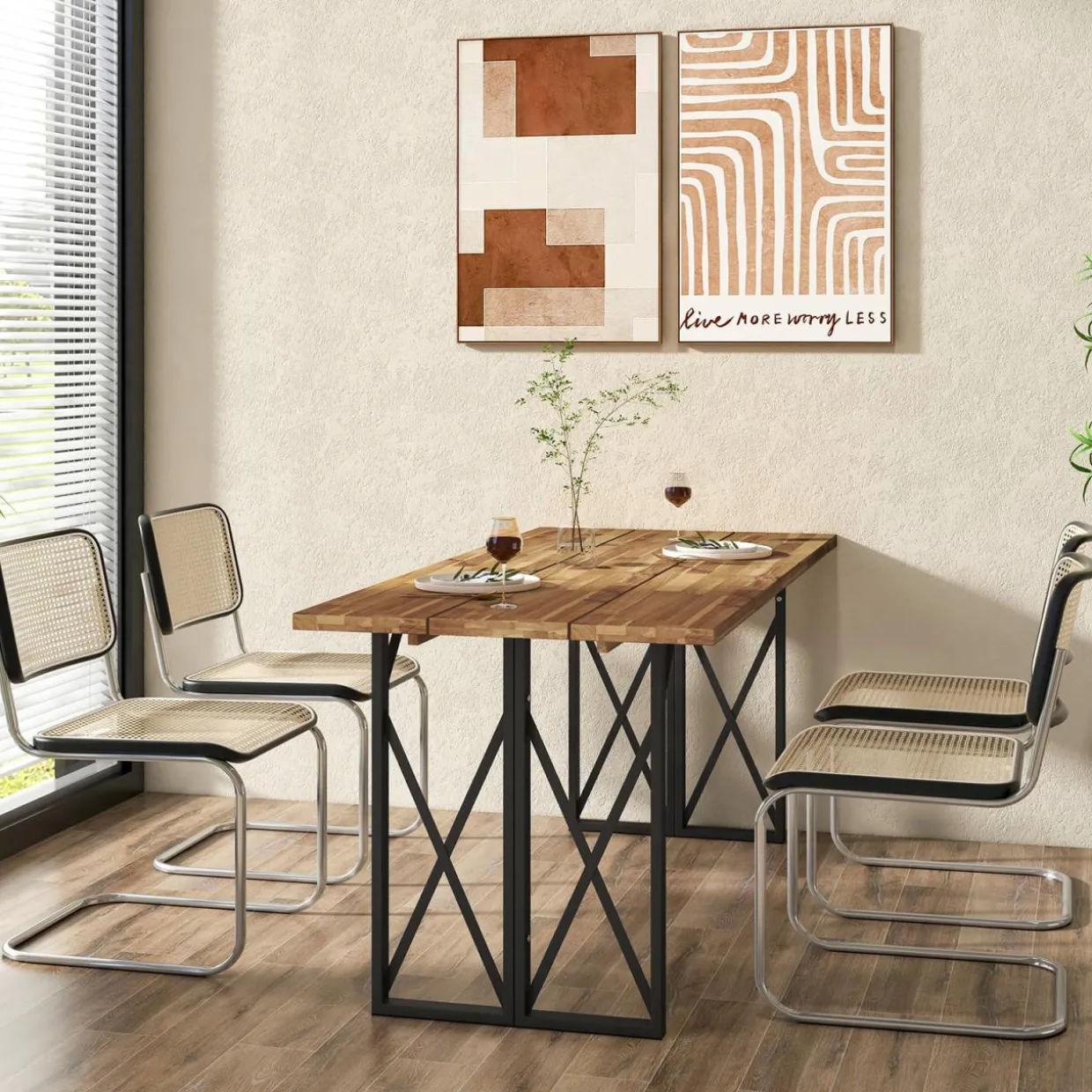 Tangkula 67 Inch Outdoor Dining Table, Acacia Wood Patio Table with 2 Inch Umbrella Hole