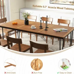 Tangkula 79 Inch Outdoor Dining Table, 8-Person Patio Table with 1.9 Inch Umbrella Hole