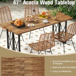 Tangkula 67 Inch Outdoor Dining Table, Acacia Wood Patio Table with 2 Inch Umbrella Hole
