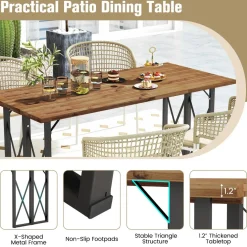 Tangkula 67 Inch Outdoor Dining Table, Acacia Wood Patio Table with 2 Inch Umbrella Hole