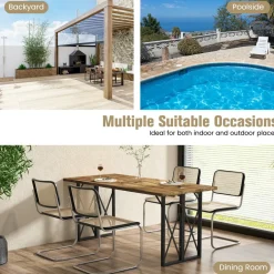 Tangkula 67 Inch Outdoor Dining Table, Acacia Wood Patio Table with 2 Inch Umbrella Hole