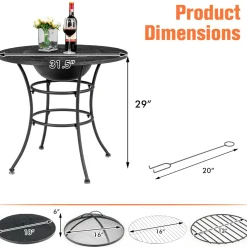 Tangkula 32 Inch Outdoor Fire Pit Dining Table, 4-in-1 Round Wood Burning Fire Pit Bowl