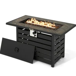 Tangkula 42 Inch Outdoor Gas Fire Pit Table, Patiojoy 50,000 BTU Rectangular Propane Fire Pit