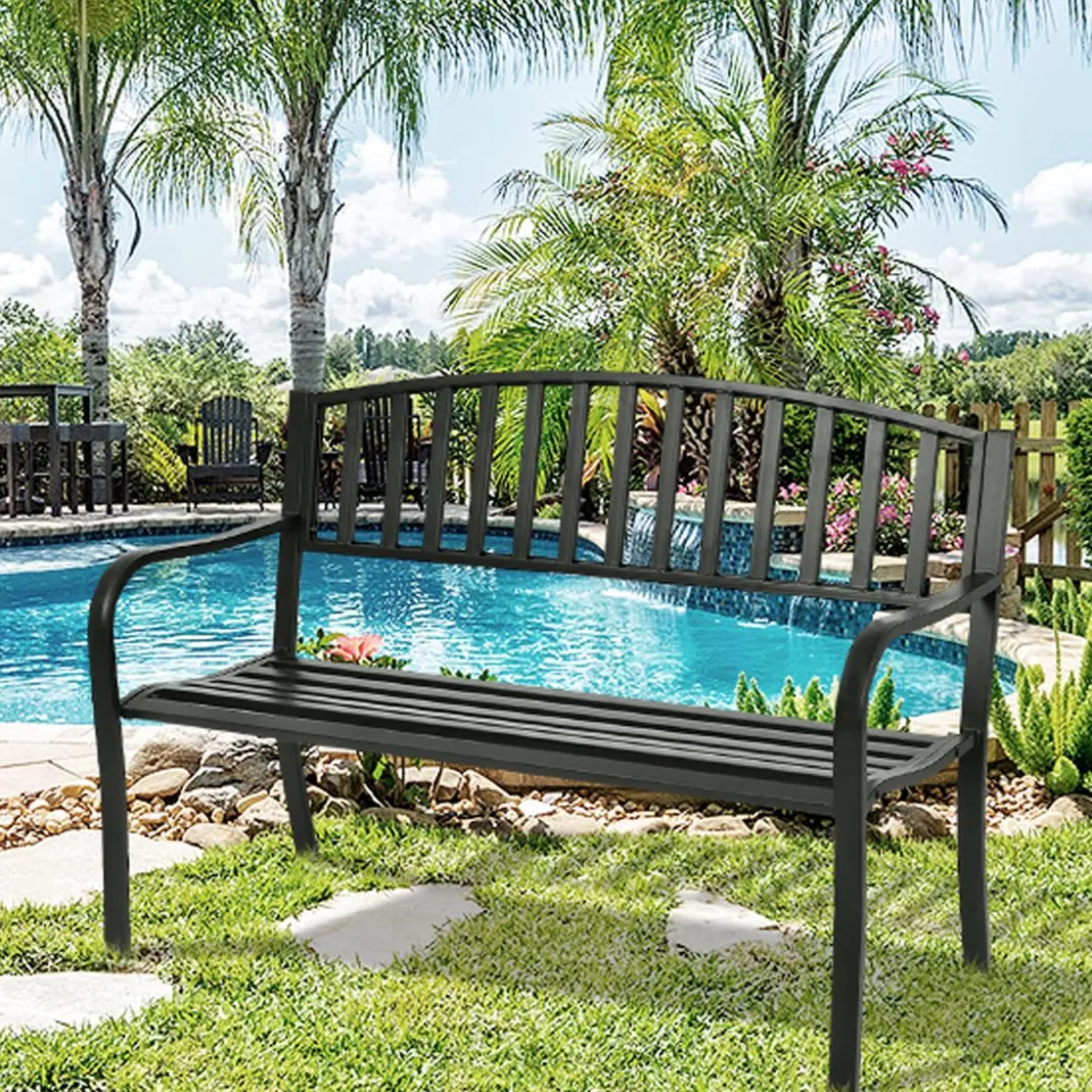 Tangkula 50 Inch Outdoor Steel Garden Bench Park Bench