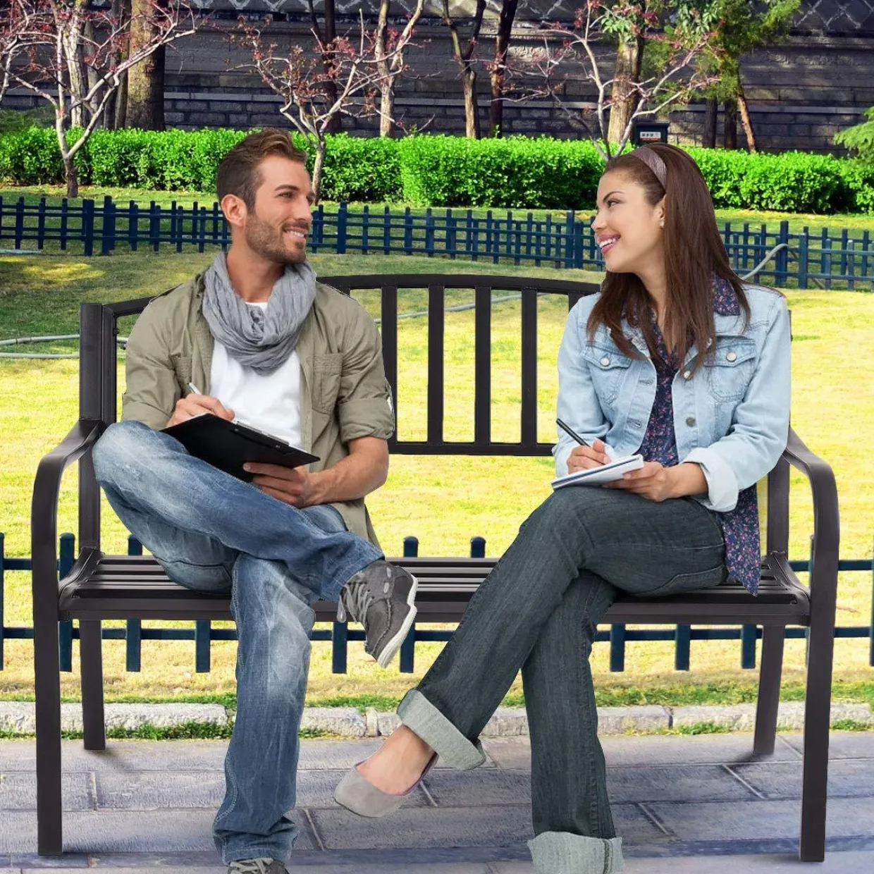 Tangkula 50 Inch Outdoor Steel Garden Bench Park Bench