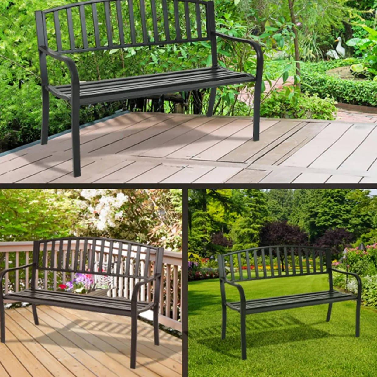 Tangkula 50 Inch Outdoor Steel Garden Bench Park Bench