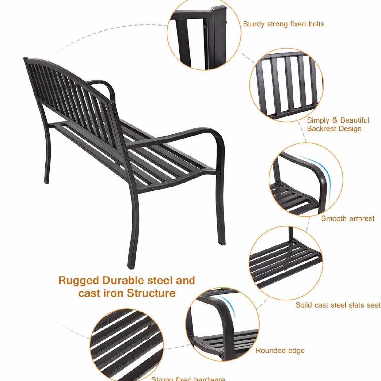 Tangkula 50 Inch Outdoor Steel Garden Bench Park Bench