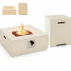 Tangkula 28 Inch Patio Propane Fire Pit Table with Hideaway Tank Holder