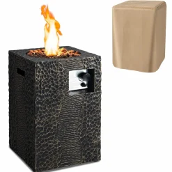 Tangkula 16 Inch Patio Propane Fire Pit, Patiojoy Electronic Ignition Square Gas Fire Pit with Protective Cover