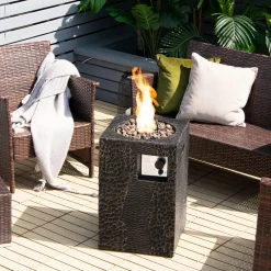 Tangkula 16 Inch Patio Propane Fire Pit, Patiojoy Electronic Ignition Square Gas Fire Pit with Protective Cover