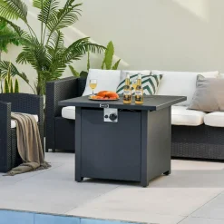 Tangkula 32 Inch Patio Propane Gas Fire Table, 50,000 BTU Square Fire Pit Table