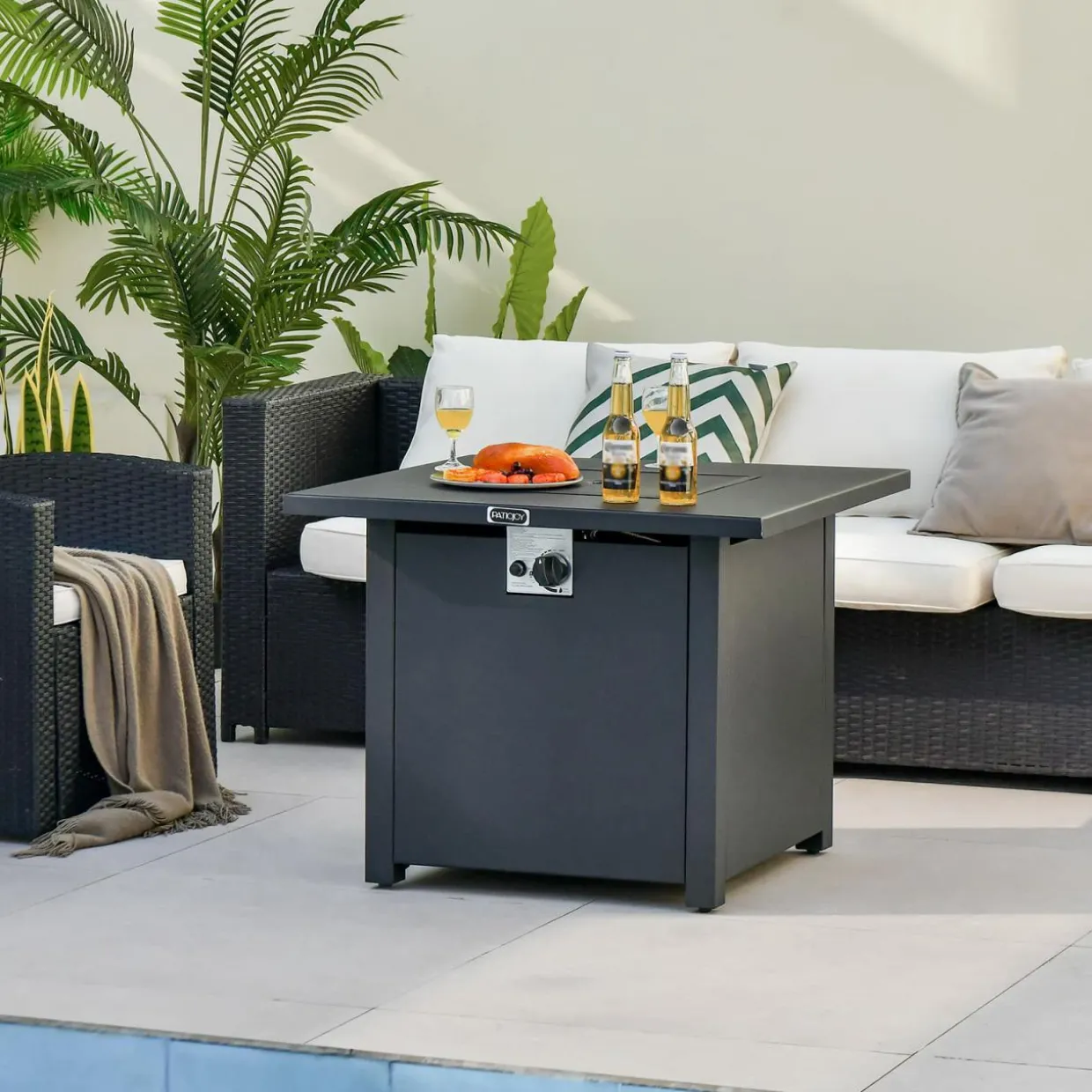 Tangkula 32 Inch Patio Propane Gas Fire Table, 50,000 BTU Square Fire Pit Table