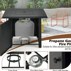 Tangkula 32 Inch Patio Propane Gas Fire Table, 50,000 BTU Square Fire Pit Table