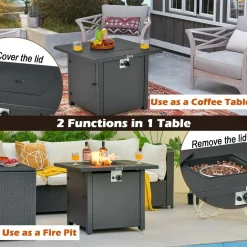 Tangkula 32 Inch Patio Propane Gas Fire Table, 50,000 BTU Square Fire Pit Table