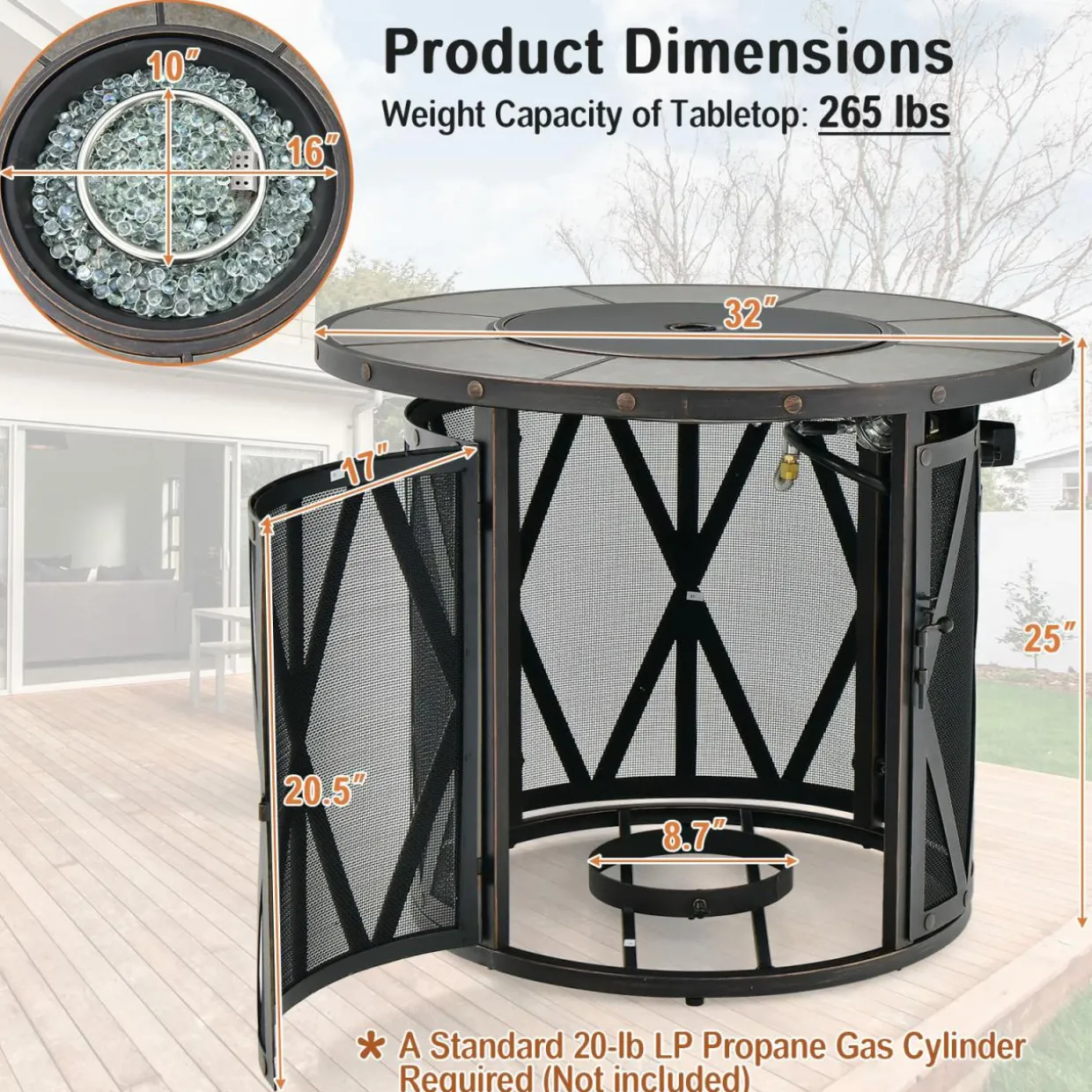 Tangkula 32 Inch Patio Round Fire Pit Table