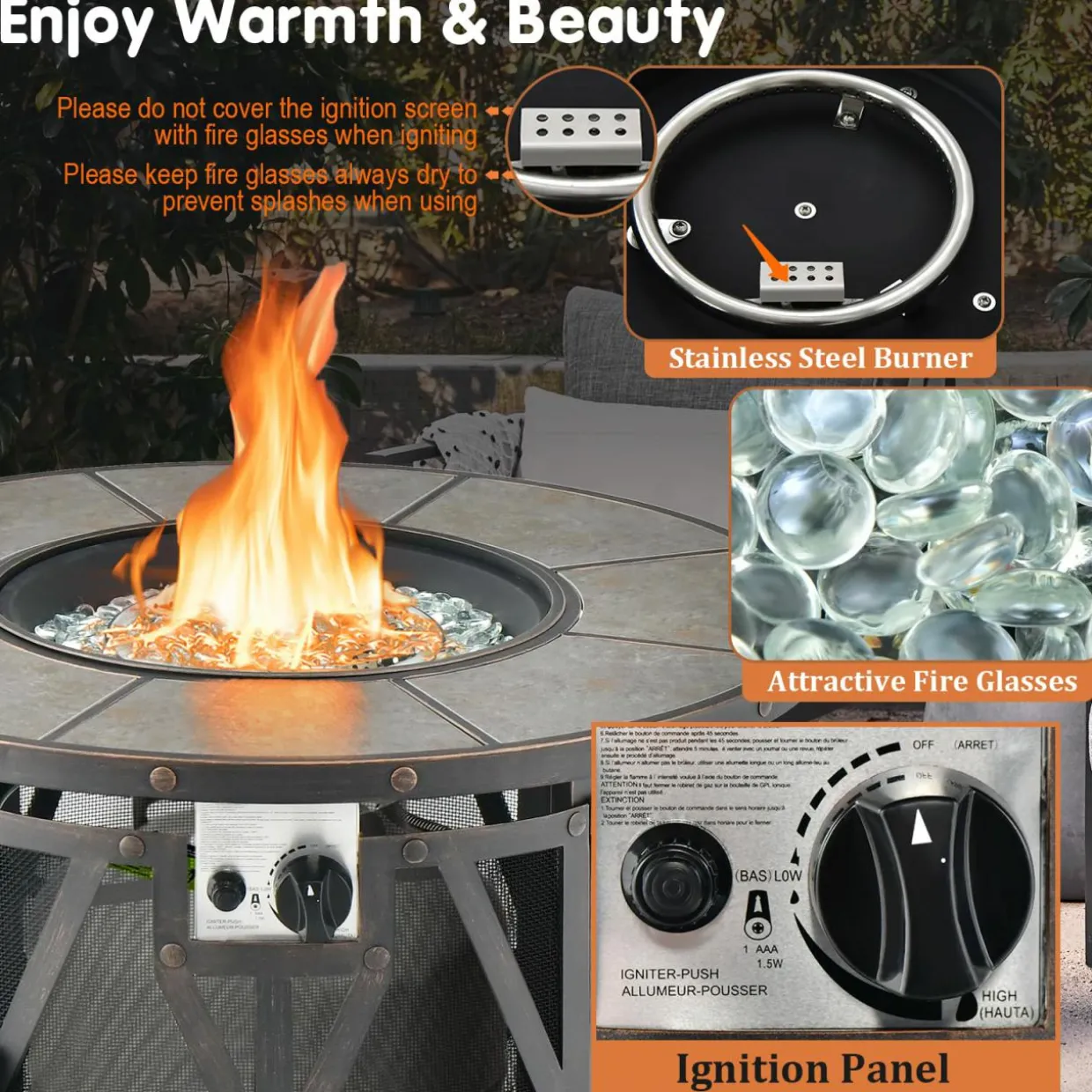 Tangkula 32 Inch Patio Round Fire Pit Table