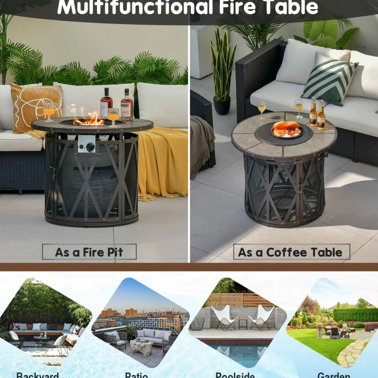 Tangkula 32 Inch Patio Round Fire Pit Table