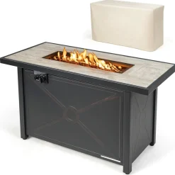 Tangkula 42 Inch Propane Fire Pit Table, Patiojoy 60,000 BTU Outdoor Rectangle Gas Fire Table with Ceramic Tabletop