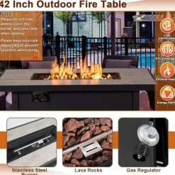 Tangkula 42 Inch Propane Fire Pit Table, Patiojoy 60,000 BTU Outdoor Rectangle Gas Fire Table with Ceramic Tabletop
