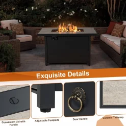 Tangkula 42 Inch Propane Fire Pit Table, Patiojoy 60,000 BTU Outdoor Rectangle Gas Fire Table with Ceramic Tabletop