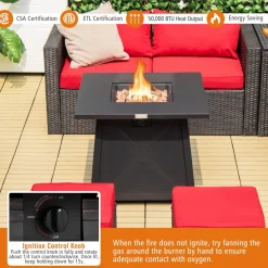 Tangkula 30 Inch Propane Gas Fire Table, Patiojoy 50,000 BTU Outdoor Square Fire Pit Table with Stainless Steel Burner