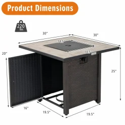 Tangkula 30 Inch Propane Gas Fire Pit Table, Patiojoy 50,000 BTU Square Fire Table